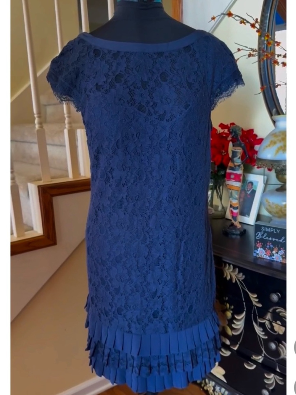 Jessica Simpson Navy Lace Pleated-Hem Women's Dress
